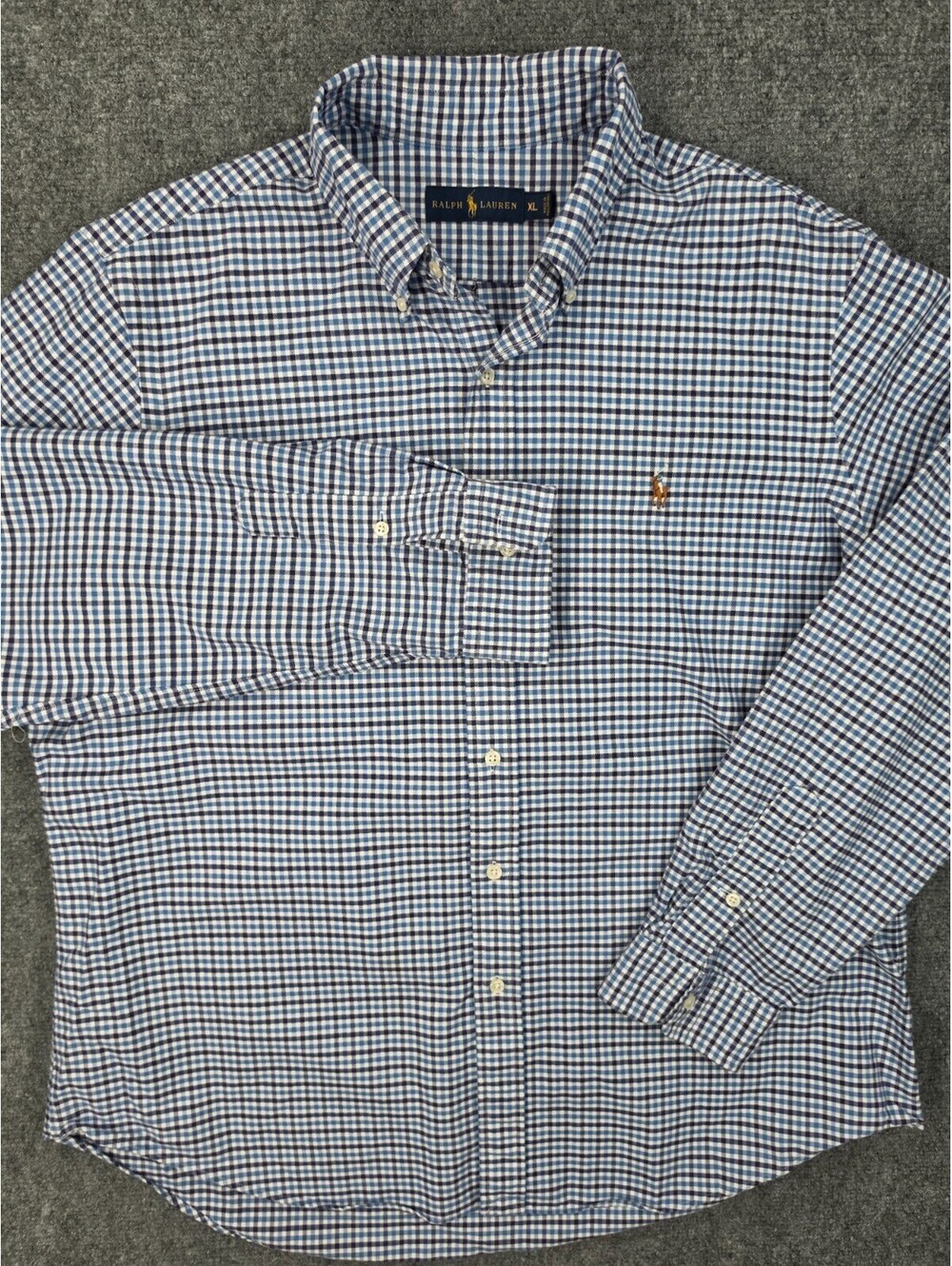 Ralph Lauren Men's XL Blue Gingham Check Button Down Shirt Multicolor Pony